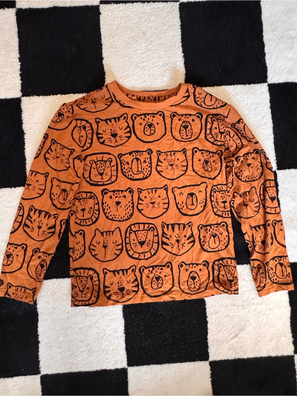 Play by Little Sleepies Orange Long Sleeve Tee with Black Animal Faces